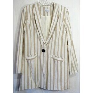 Chriselle X J.O.A. Beige Striped Long Sleeve Lined Boyfriend Blazer Size L EUC